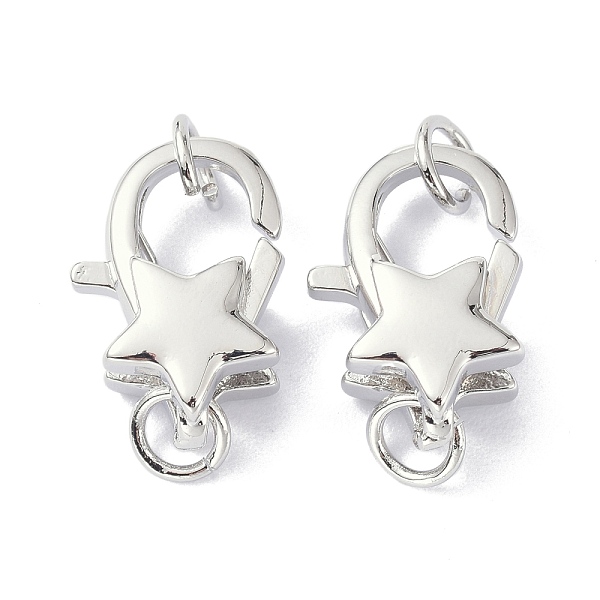 

PandaHall Eco-Friendly Brass Lobster Claw Clasps, with Jump Ring, Star, Platinum, 15.7x10.7x6mm Brass Star
