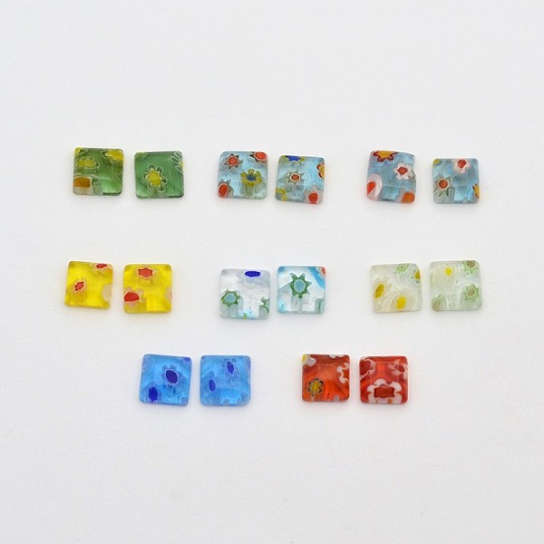 Square Handmade Millefiori Glass Cabochons