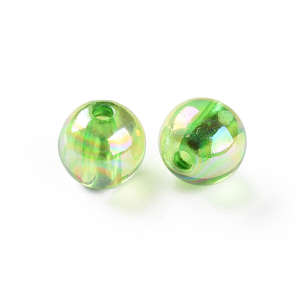

PandaHall Transparent Acrylic Beads, AB Color Plated, Round, Lawn Green, 10x9mm, Hole: 2mm, about 940pcs/500g Acrylic Round