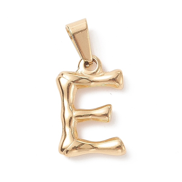 PandaHall 304 Stainless Steel Pendants, Bamboo Style, Letter, Golden Color, Letter. E, 18x12x3mm, Hole: 3x7mm 304 Stainless Steel Letter E