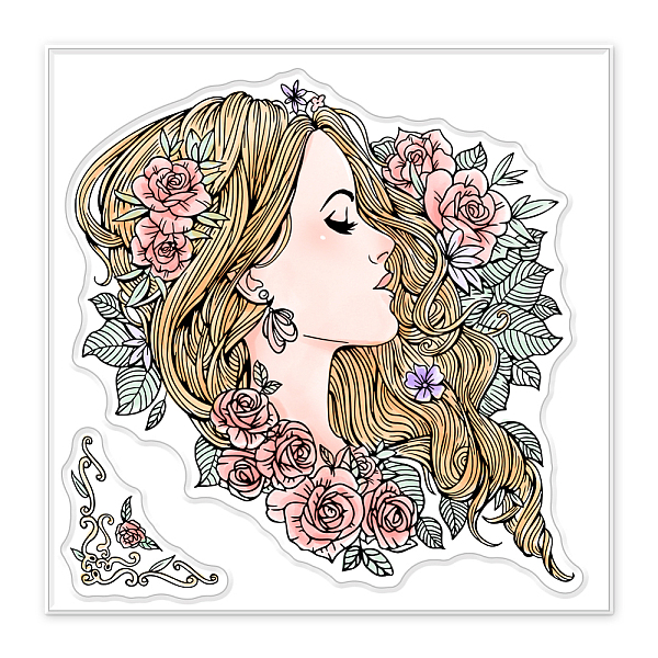 

PandaHall GLOBLELAND Woman Hair Clear Stamps for DIY Scrapbooking Pretty Flower Hair Silicone Stamp Seals Transparent Stamps with Colorful...