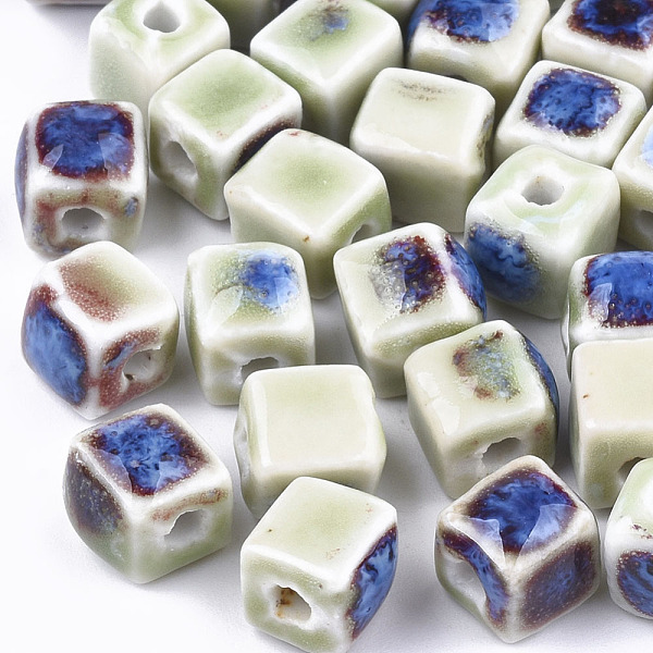

PandaHall Handmade Porcelain Beads, Fancy Antique Glazed Porcelain, Cube, Medium Aquamarine, 8x7.5~8x7.5~8mm, Hole: 1.5~2mm Porcelain Cube..., Green