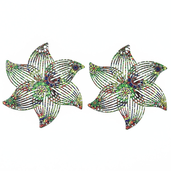 

PandaHall 430 Stainless Steel Pendants, Spray Painted, Etched Metal Embellishments, Flower Pattern, Flower, Lime Green, 45.5x40x0.6mm, Hole...
