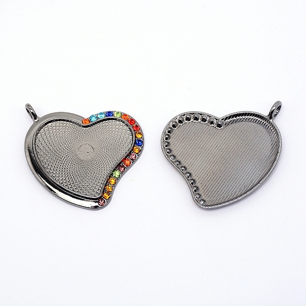 

PandaHall Alloy Rhinestone Pendant Cabochons Setting, Heart, Cadmium Free & Lead Free, Gunmetal, 46.5x40x3mm, Hole: 4mm, Tray: 26x33mm..., Multicolor