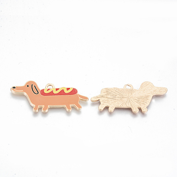 

PandaHall Alloy Enamel Pendants, Cadmium Free & Lead Free, Dog with Hot Dog, Light Gold, Sienna, 17.5x37.5x1.5mm, Hole: 2mm Alloy+Enamel Dog..., Brown