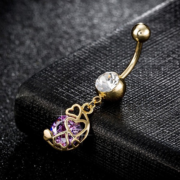 

PandaHall Piercing Jewelry, Brass Cubic Zirconia Navel Ring, Belly Rings, with Surgical Stainless Steel Bar, Cadmium Free & Lead Free, Real..., Purple