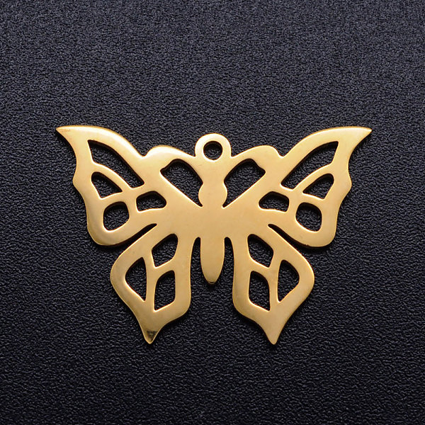 

PandaHall 201 Stainless Steel Hollow Pendants, Butterfly, Golden, 10.5x14.5x1mm, Hole: 1.4mm 201 Stainless Steel Butterfly