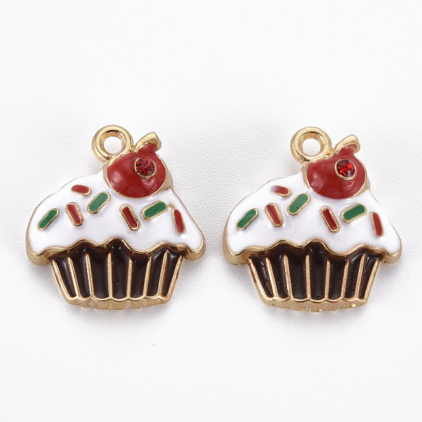 

PandaHall Rack Plating Alloy Enamel Pendants, with Siam Rhinestone, Cadmium Free & Nickel Free & Lead Free, Cake, Light Gold, Colorful..., Red