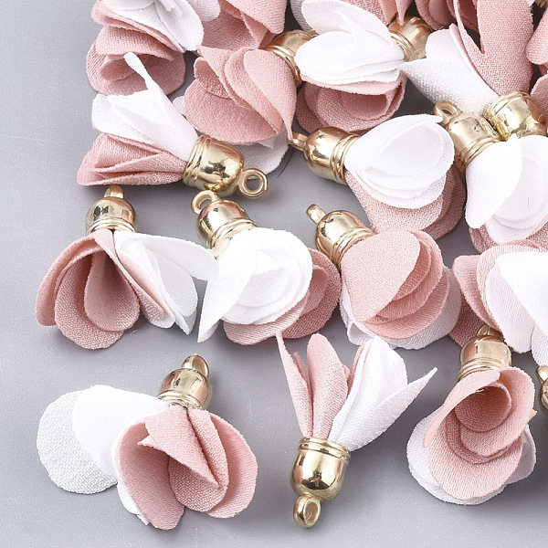 

PandaHall Cloth Pendants, with CCB Plastic, Two Tone, Flower, Golden, Pink, 24~27x15~25mm, Hole: 1.6mm Cloth Flower Pink