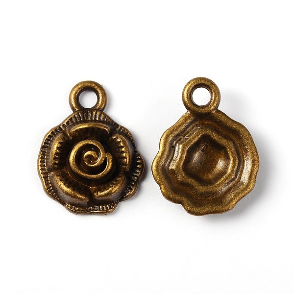 PandaHall Tibetan Style Alloy Pendants, Cadmium Free & Nickel Free & Lead Free, Flower, Antique Bronze, 17x14x5mm, Hole: 2mm Alloy Flower