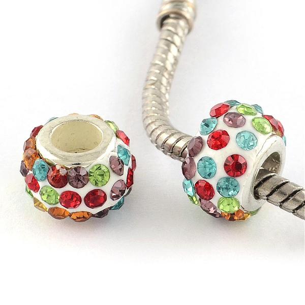 

PandaHall Handmade Polymer Clay Rhinestone European Beads, Large Hole Rondelle Beads, with Silver Color Plated Brass Single Cores, Colorful..., Multicolor