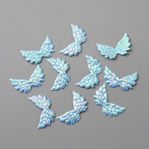 

PandaHall Non-Woven Fabric Ornament Accessories, Iridescent Embossed Angel Wing, Light Sky Blue, 22x35x0.7mm Cloth Wing