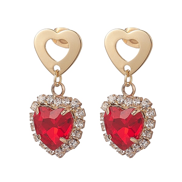 

PandaHall Glass Heart Dangle Stud Earrings, Golden 316 Stainless Steel Jewelry for Women, Red, 30mm, Pin: 0.7mm Glass Heart Red