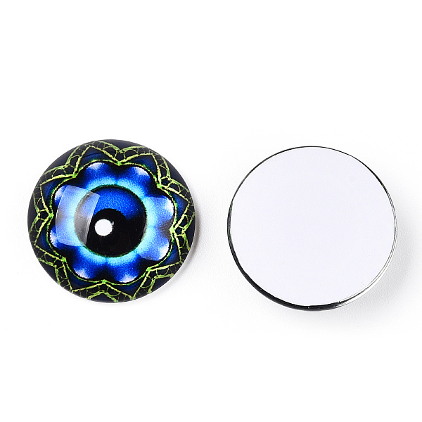 

PandaHall Glass Cabochons, Half Round with Eye, Kaleidoscope, Blue, 20x6.5mm Glass Half Round Blue
