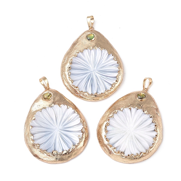 

PandaHall Natural Shell Big Pendants, with Brass Findings, Edge Golden Plated, teardrop, with Flower, Seashell Color, 54~55x42x6~7mm, Hole...