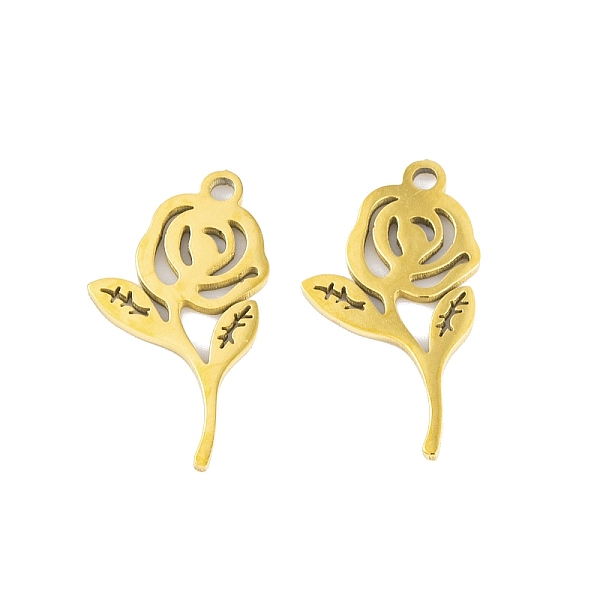 

PandaHall 5Pcs 201 Stainless Steel Pendants, Laser Cut, Rose Charm, Real 18K Gold Plated, 17x10x1mm, Hole: 1.2mm 201 Stainless Steel Flower