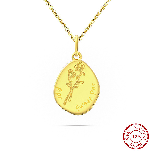 

PandaHall Birth Flower Style 925 Sterling Silver Pendant Necklaces, Real 14K Gold Plated, 17.91 inch(45.5cm) Sterling Silver Flower