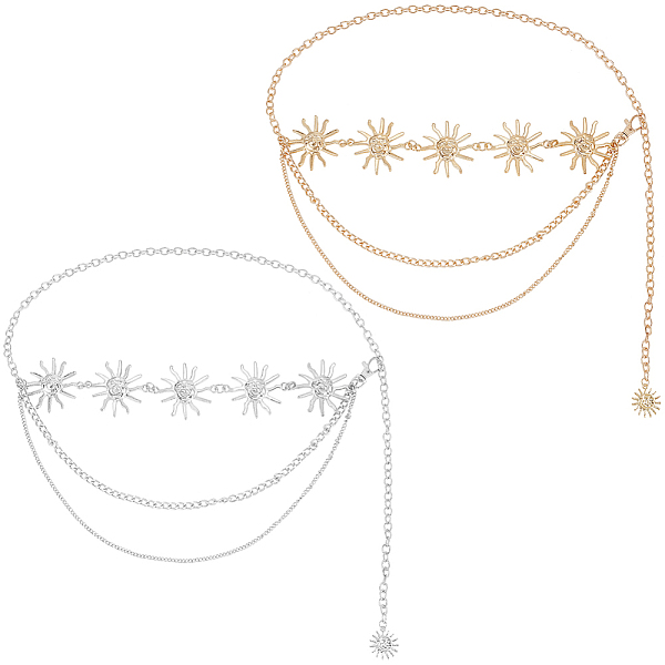 PandaHall CRASPIRE 2 Strands Metal Waist Chain Bohemia Multilayer Platinum Golden Adjustable Sun Pendant Belly Belt Body Jewelry Accessories...