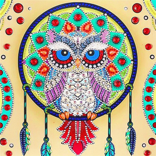 

PandaHall DIY Bohemian Style Diamond Painting Kits, Including Resin Rhinestones, Diamond Sticky Pen, Tray Plate and Glue Clay, Owl Pattern...