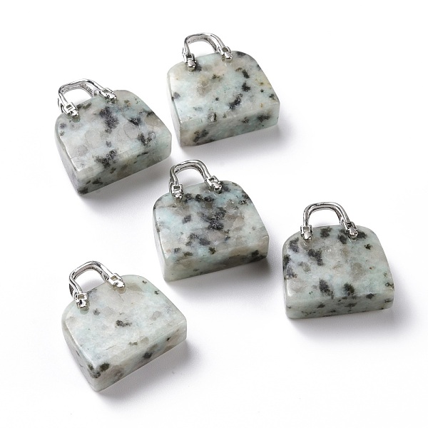 

PandaHall Natural Sesame Jasper/Kiwi Jasper Brass Pendants, Platinum, Bag, 27.5x25x10mm, Hole: 6mm Sesame Jasper Bag