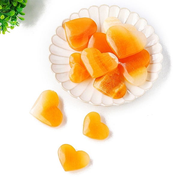 

PandaHall Natural Calcite Healing Stone, Reiki Energy Stone Display Decorations, Heart, 40~60mm Calcite Heart