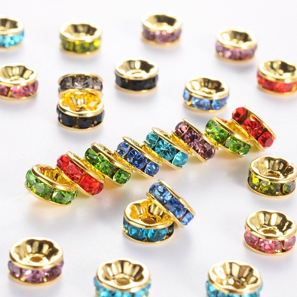 

PandaHall Brass Grade A Rhinestone Spacer Beads, Golden Plated, Rondelle, Nickel Free, Mixed Color, 8x3.8mm, Hole: 1.5mm Brass+Rhinestone..., Multicolor