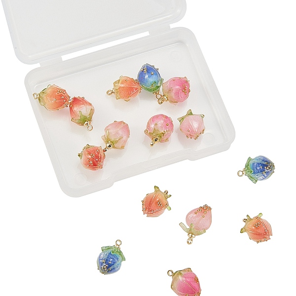 

PandaHall Handmade Flower Pendants, with Brass Peg Bails and Glass Micro Beads, Bud, Golden, Mixed Color, 14x9x9mm, Hole: 1.2mm, 15pcs/box..., Multicolor