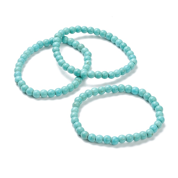 Synthetic Turquoise Beaded Stretch Bracelets