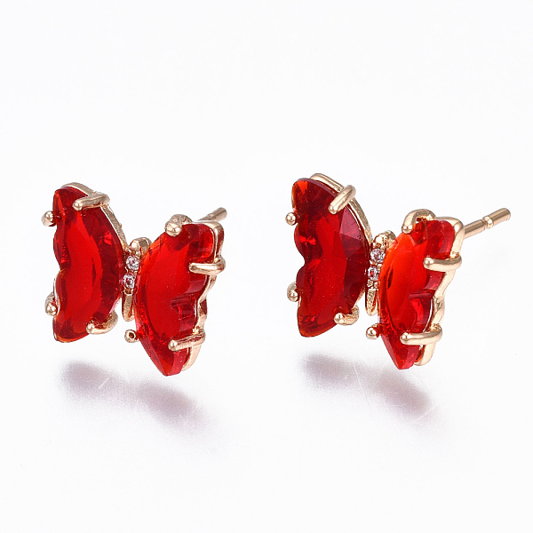 

PandaHall Cubic Zirconia Butterfly Stud Earrings with Glass, Brass Jewelry for Women, Long-Lasting Plated, Light Gold, Red, 10x11.5mm, Pin...