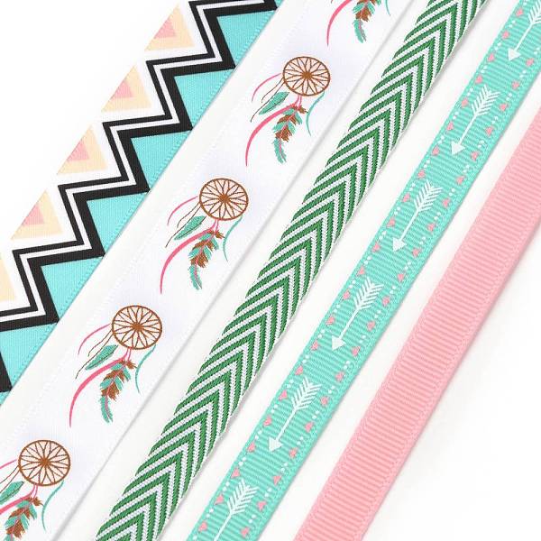 PandaHall 3Rolls Polyester Ribbons, with 2Rolls Grosgrain Ribbons, for Gift Packaging, Mixed Color, 3/8~5/8 inch(9.7~16mm), 1m/roll...