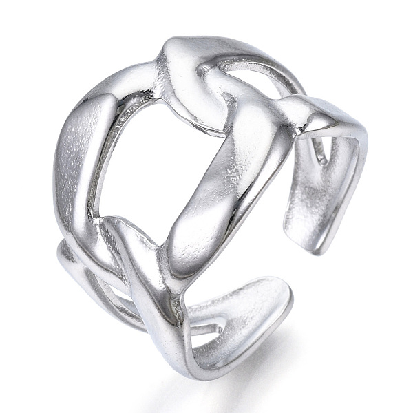 

PandaHall 304 Stainless Steel Curb Chains Shape Open Cuff Ring for Women, Stainless Steel Color, US Size 6 1/2(16.9mm) 304 Stainless Steel