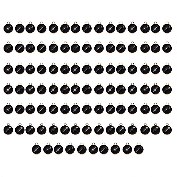 

PandaHall Alloy Enamel Pendants, Flat Round with Constellation, Light Gold, Black, Sagittarius, 15x12x2mm, Hole: 1.5mm, 100pcs/Box...