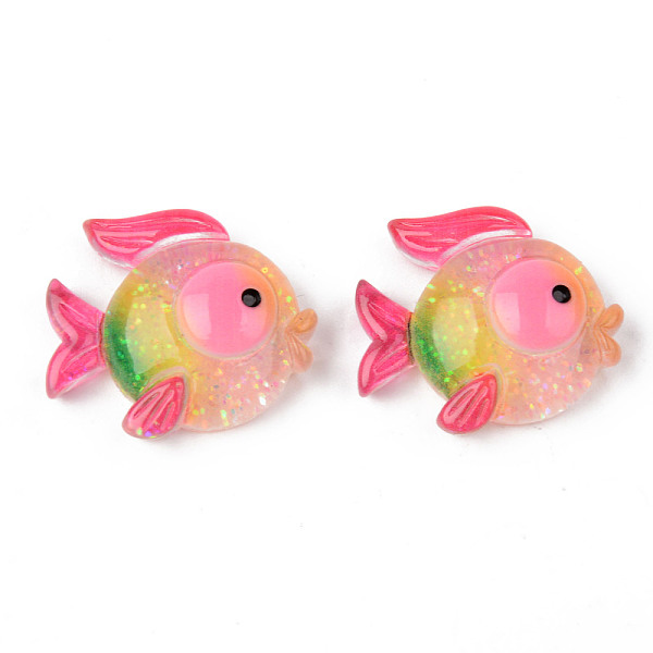 

PandaHall Rainbow Resin Cabochons, with Glitter, Goldfish, Cerise, 26x23x10mm Resin Fish Red