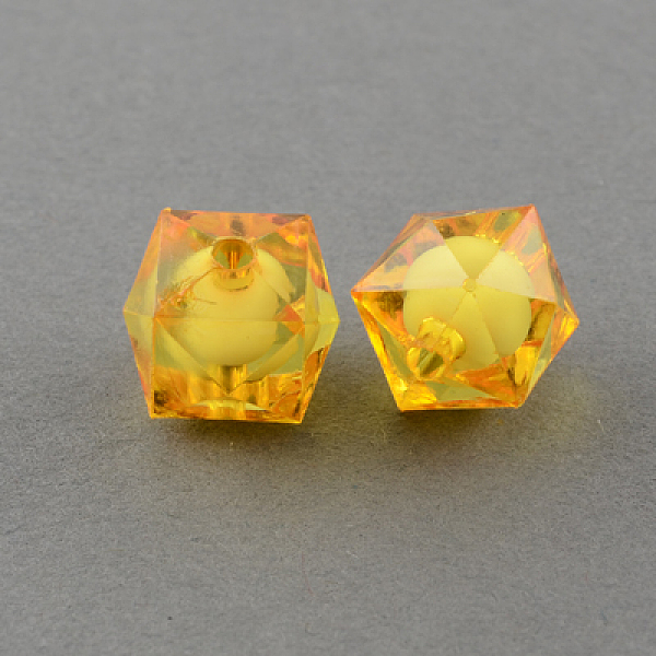 

PandaHall Transparent Acrylic Beads, Bead in Bead, Faceted Cube, Goldenrod, 10x9x9mm, Hole: 2mm, about 1050pcs/500g Acrylic Cube Gold