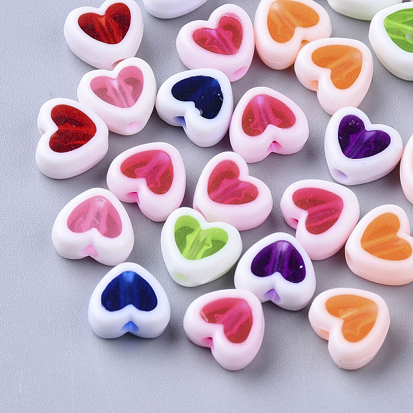 

PandaHall Transparent Acrylic Beads, Edge Opaque, Heart, Mixed Color, 7.5x8.5x4mm, Hole: 1.8mm, about 2700pcs/500g Acrylic Heart Multicolor