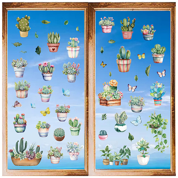 

PandaHall CRASPIRE 8 Styles Cactus Wall Stickers Green Potted Plants Window Stickers Decals PVC Waterproof Self Adhesive Wall Cling for Home...