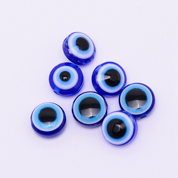 

PandaHall Flat Round Evil Eye Resin Beads, Royal Blue, 7.5~8x5~5.5mm, Hole: 1.6mm Resin Evil Eye