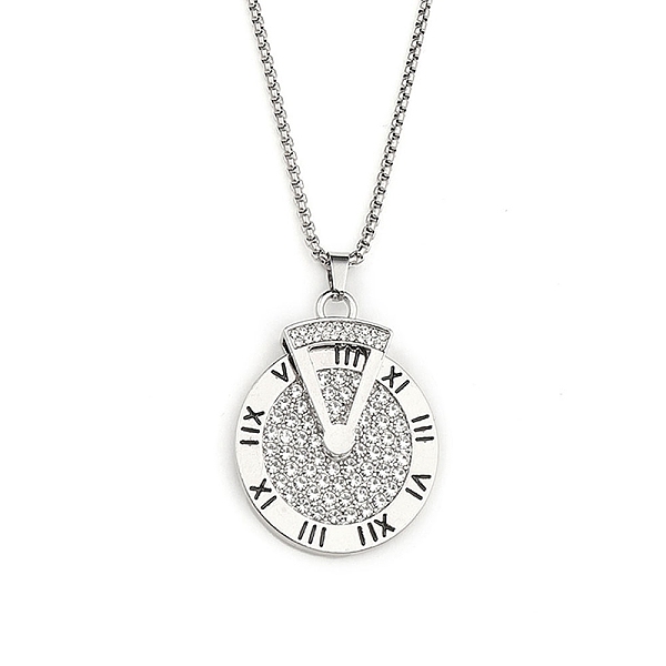 

PandaHall 201 Stainless Steel Chain, Zinc Alloy Pendant and Rhinestone Necklaces, Clock, Stainless Steel Color, 23.50 inch(59.7cm) 201...