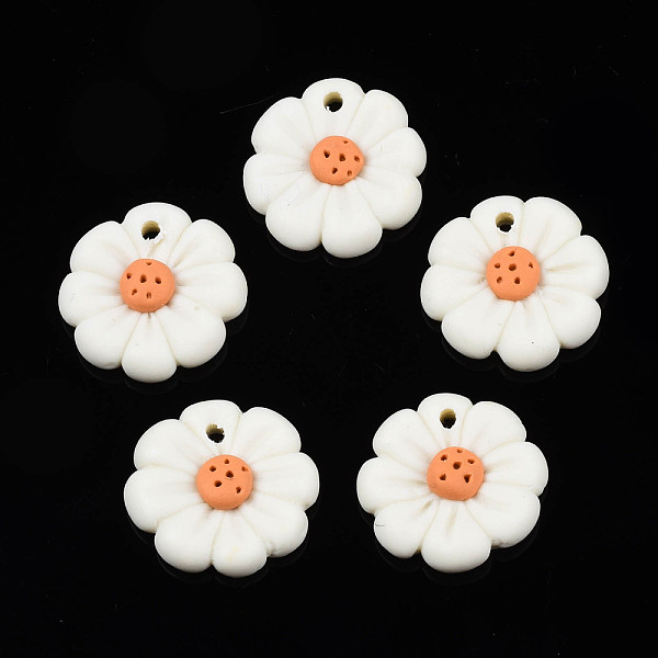 

PandaHall Handmade Polymer Clay Pendant, 8-Petal Flower, Creamy White, 18.5~19.5x4~4.5mm, Hole: 1.8mm Polymer Clay Flower