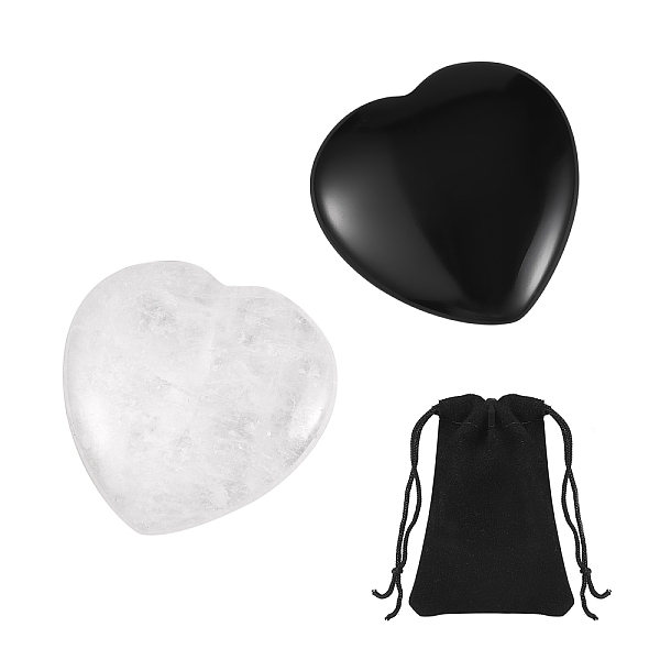 

PandaHall 2Pcs 2 Style Heart Natural Mixed Gemstone Massage, with 1Pc Velvet Cloth Drawstring Bags, 39~40x39.5~40x7~8mm, 1pc/style Mixed...