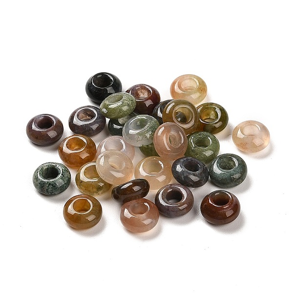 

PandaHall Natural Indian Agate European Beads, Large Hole Beads, Rondelle, 10x4.5~5mm, Hole: 4~4.3mm Indian Agate Rondelle