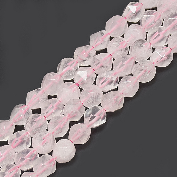 PandaHall Natural Rose Quartz Beads Strands, Faceted, Round, 7.5~8x7~8x7~8mm, Hole: 1mm, about 47pcs/14.9 inch Rose Quartz Round