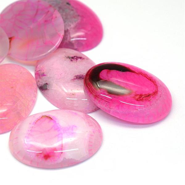 

PandaHall Oval Dyed Natural Crackle Agate Cabochons, Hot Pink, 40x30x6~8mm Crackle Agate Oval Pink