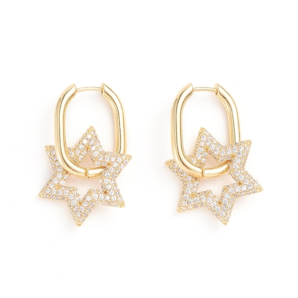 

PandaHall Brass Micro Pave Cubic Zirconia Huggie Hoop Earrings, Long-Lasting Plated, for Jewish, Star of David, Clear, 33mm, Pin: 0.8mm...