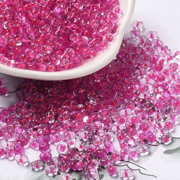 

PandaHall Glass Seed Beads, Peanut, Camellia, 3.5~4x2~2.5x2~2.3mm, Hole: 0.8mm, about 8000pcs/pound Glass Peanut Pink