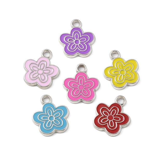 

PandaHall CCB Plastic Enamel Pendants, Platinum, Flower Charms, Mixed Color, 24x20.5x2.5mm, Hole: 3mm Plastic Flower Multicolor