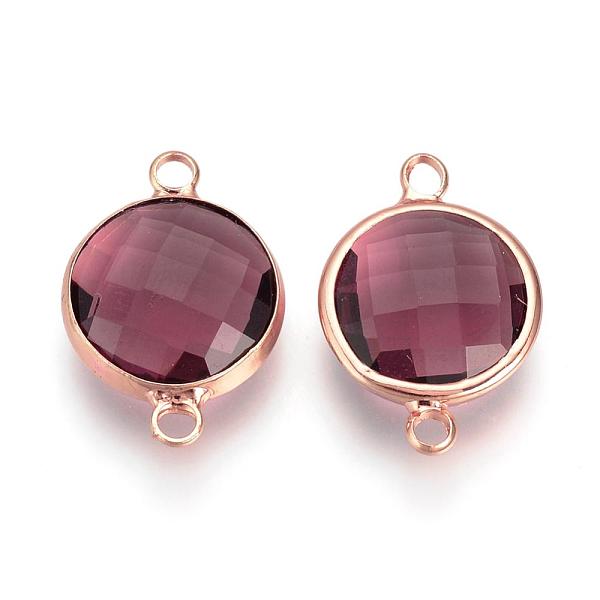 

PandaHall Glass Links connectors, with Raw(Unplated) Brass Findings, Faceted, Flat Round, Nickel Free, Purple, 21.5x14.5x5mm, Hole: 2.5mm...