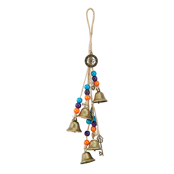 

PandaHall DICOSMETIC 1Pc Wiccan Bell Wind Chimes 380mm Hanging Magic Witch Bells Witch Bells with Colorful Beads and Pentagram Protection...