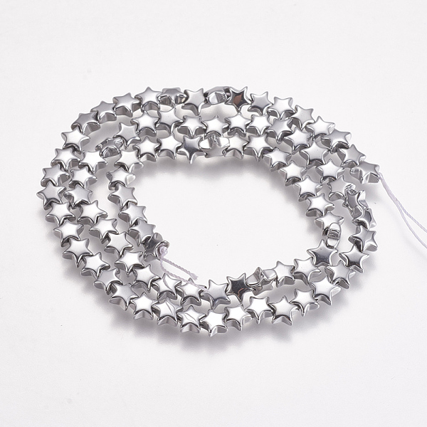 

PandaHall Electroplate Non-magnetic Synthetic Hematite Beads Strands, Star, Platinum Plated, 6x6x3mm, Hole: 0.5mm, about 86pcs/strand, 15.5...