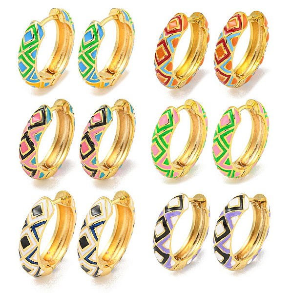 

PandaHall Rack Plating Rhombus Pattern Brass Enamel Hoop Earrings, Cadmium Free & Lead Free, Long-Lasting Plated, Real 18K Gold Plated..., Multicolor